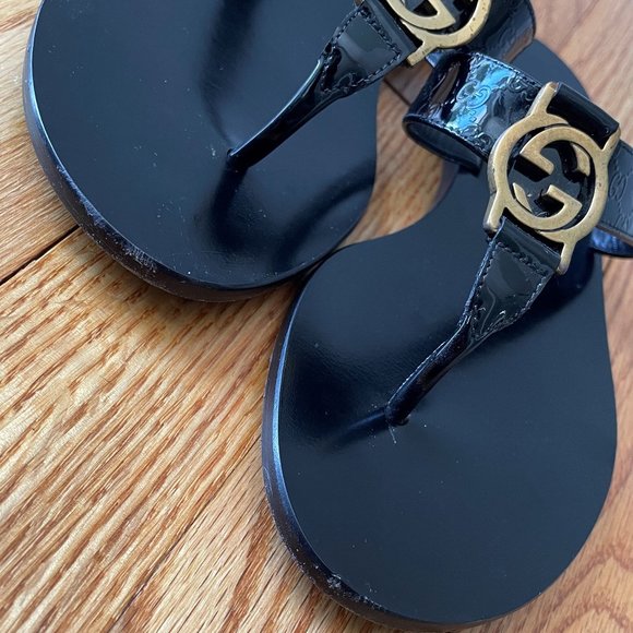 Gucci Black Vernice Crystal Thong Sandal Size 34.5 - Picture 6 of 11